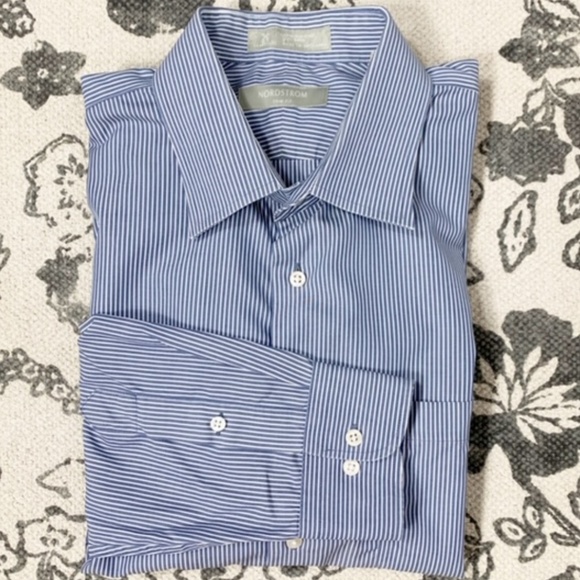 Nordstrom Blue/White Pinstripe Button Down Shirt - Picture 6 of 8